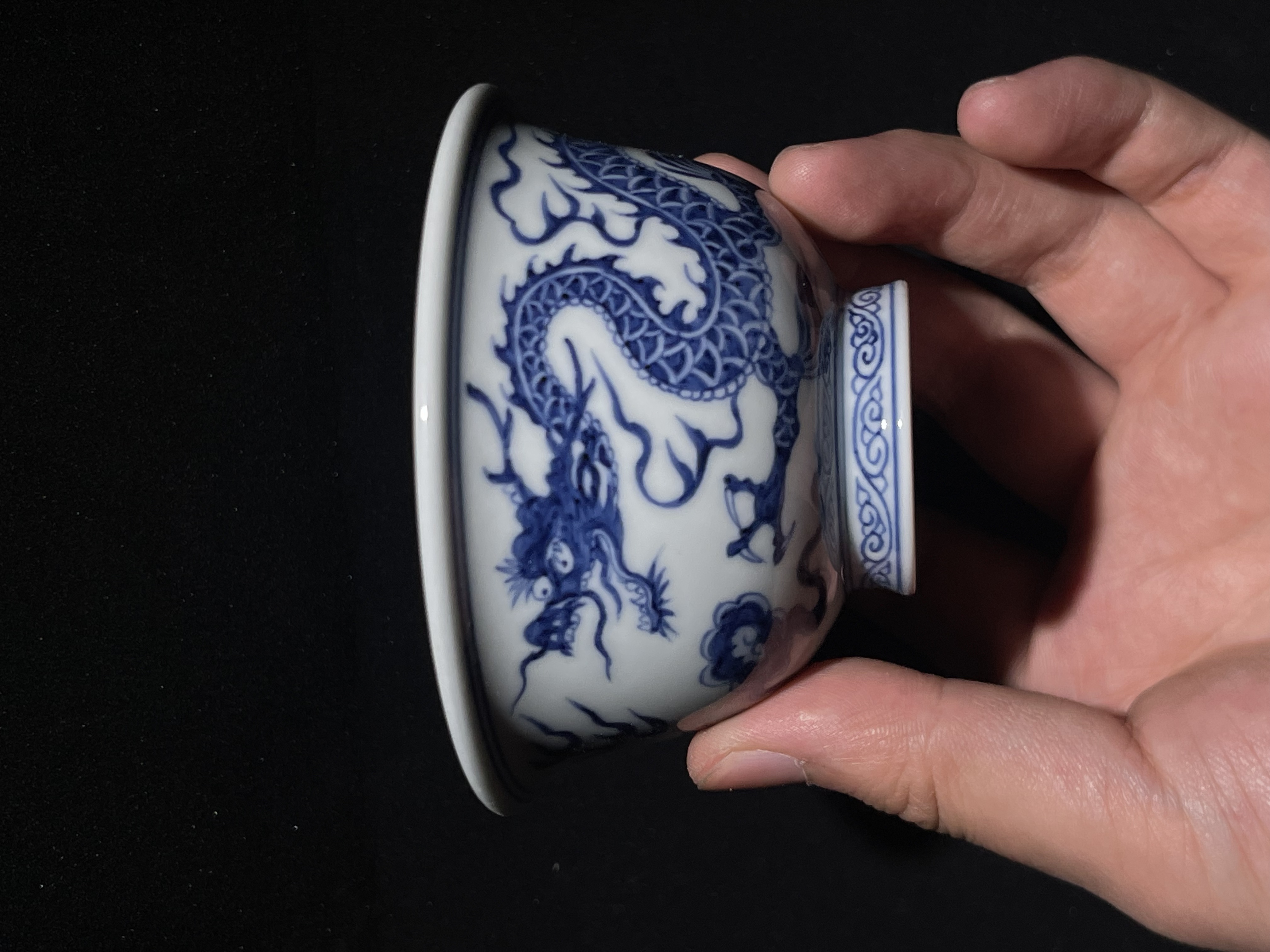 仿古瓷 汀蓝手作纯手工手绘青花仿元龙纹大压手