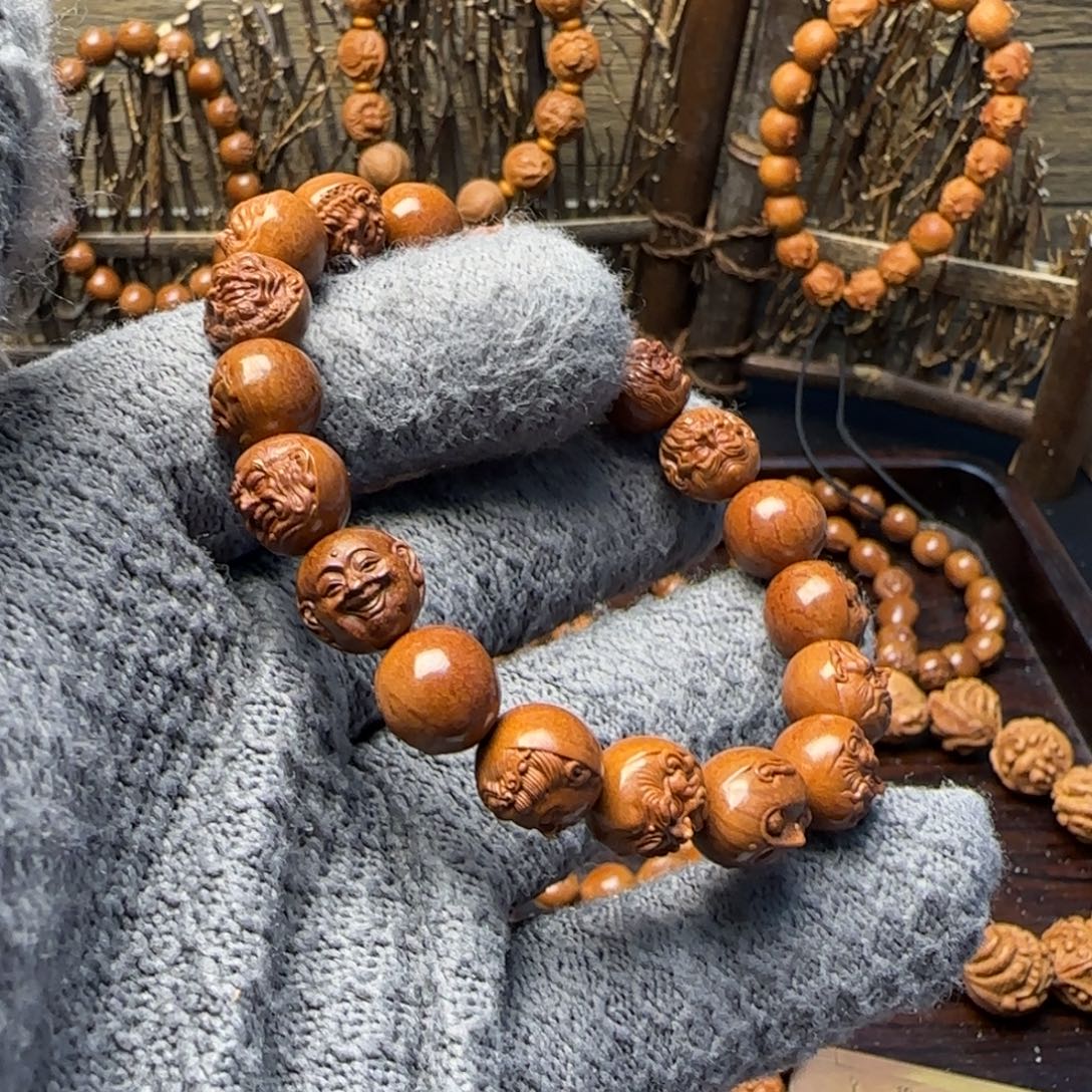 不退不换不接受差评瑕疵花龙纹桃核罗汉手串