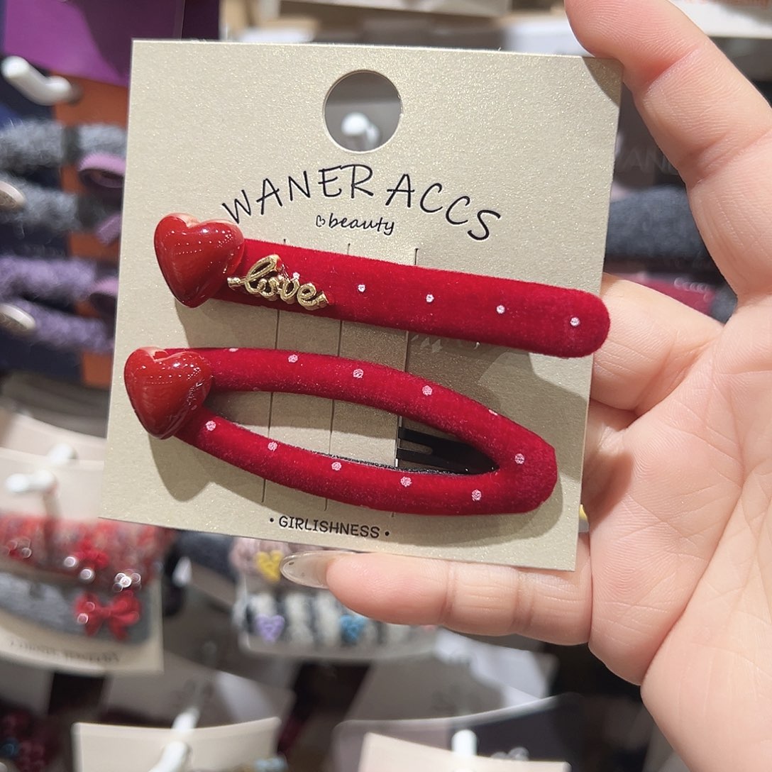 非金属红色爱心波点鸭夹掰掰一对