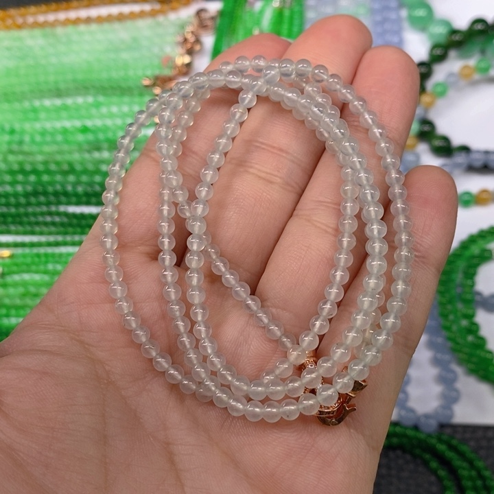 翡翠未镶嵌颈饰缅甸天然翡翠冰种小米珠项链3.7