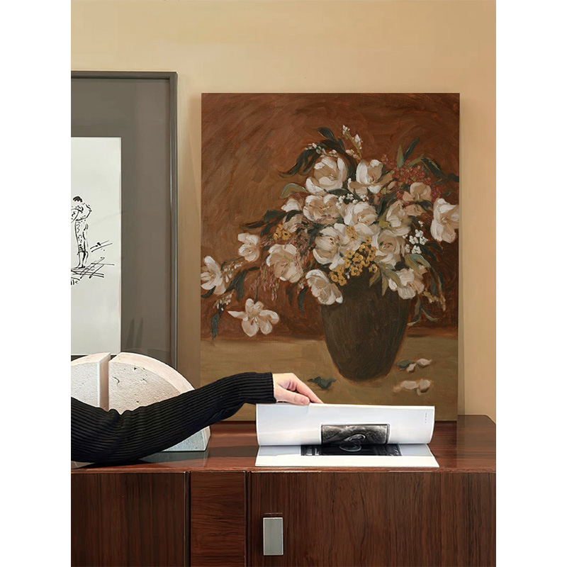 中古法式客厅玄关花卉肌理质感油画布挂画装饰新款玄关装饰画