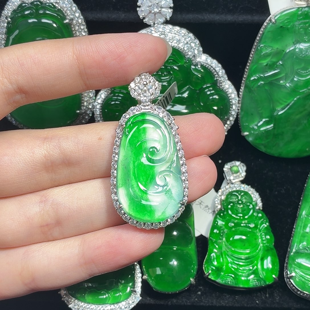 翡翠银S925镶嵌颈饰天然A货翡翠