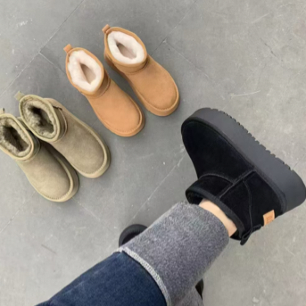 诗涵家 真皮真毛厚底雪地靴6668