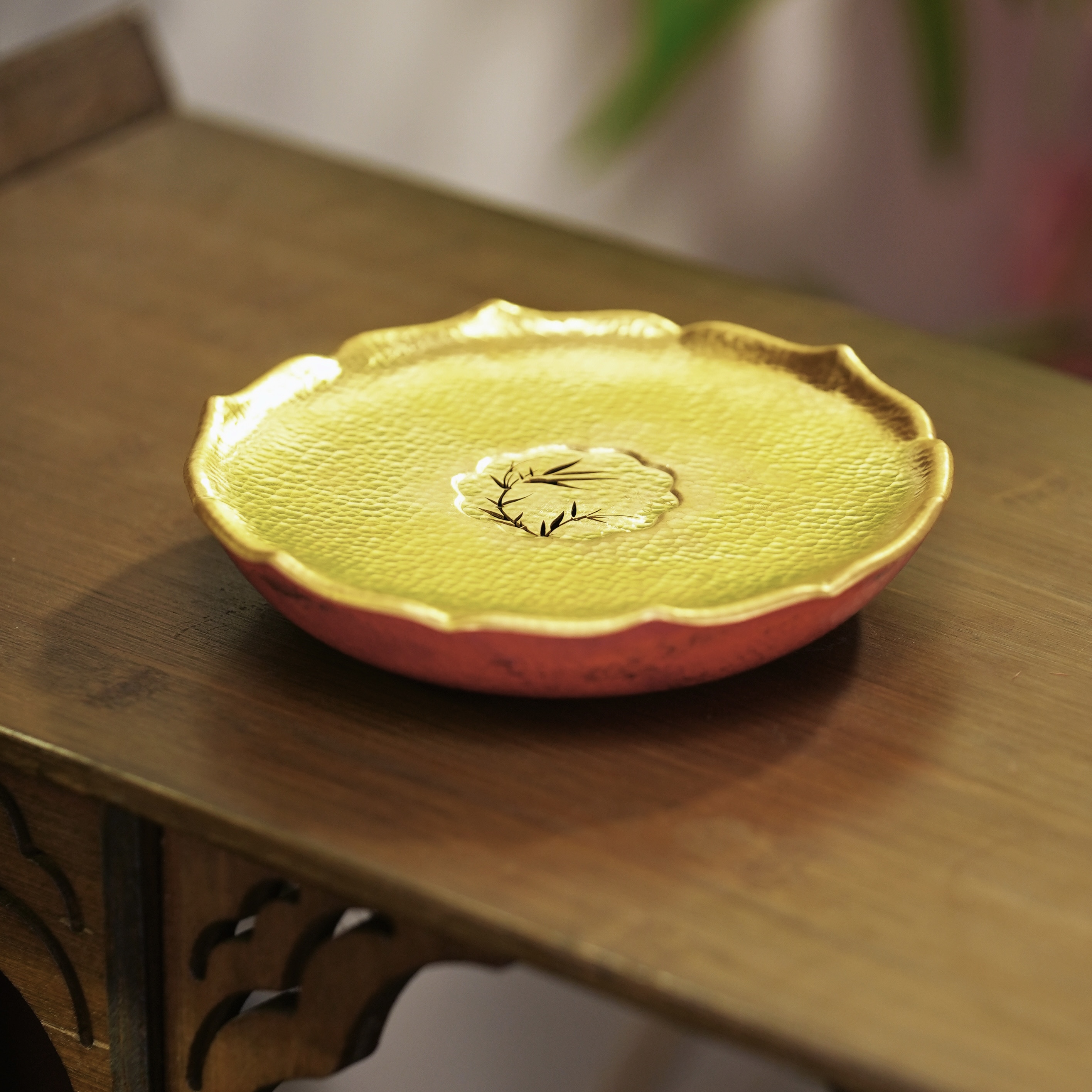 【紫溪堂】紫铜-火烧色莲花壶承（直径16.5cm）