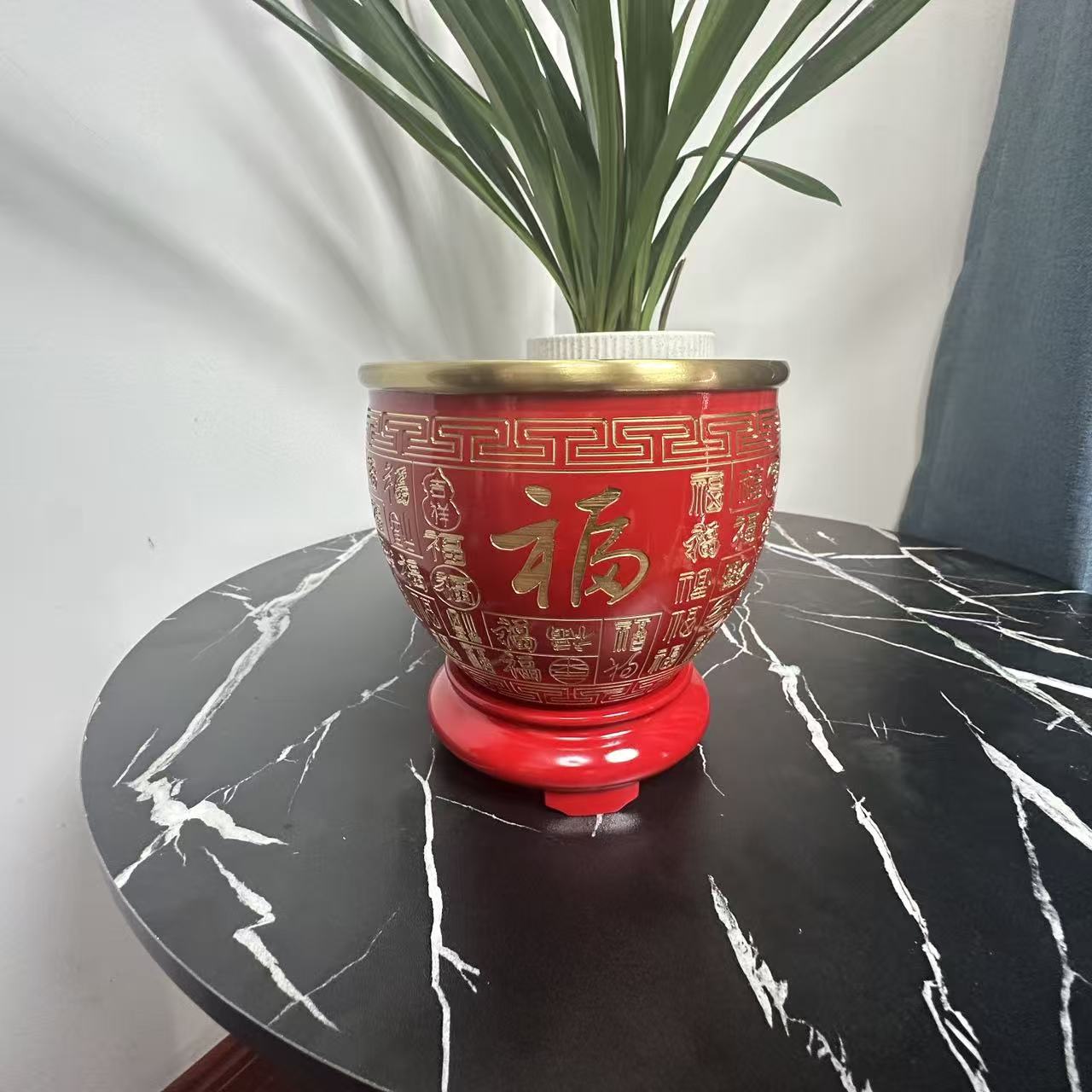 加厚黄铜百福缸招宝米缸客厅家居喜庆装饰品