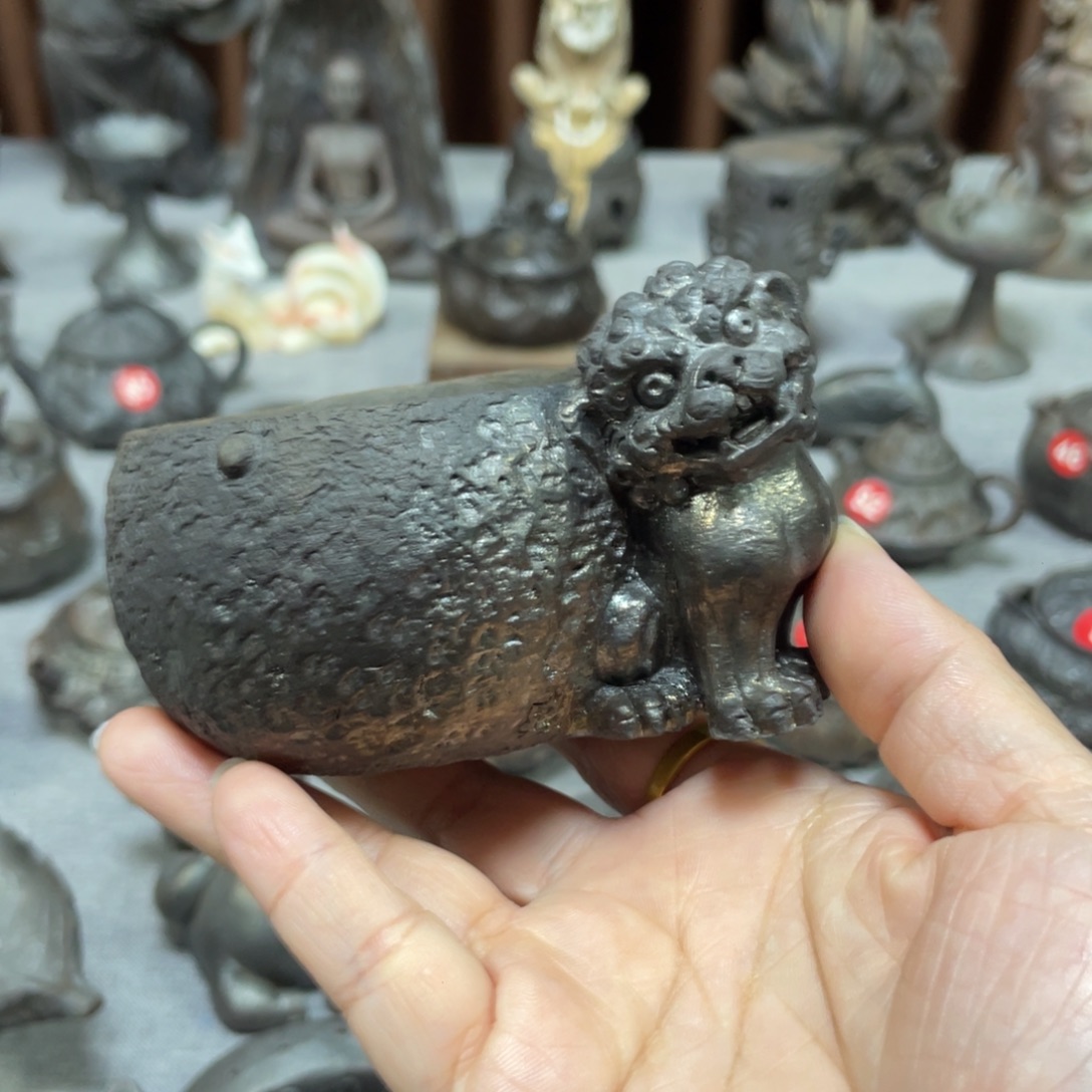 狮子杯全手工雕刻柴烧茶器