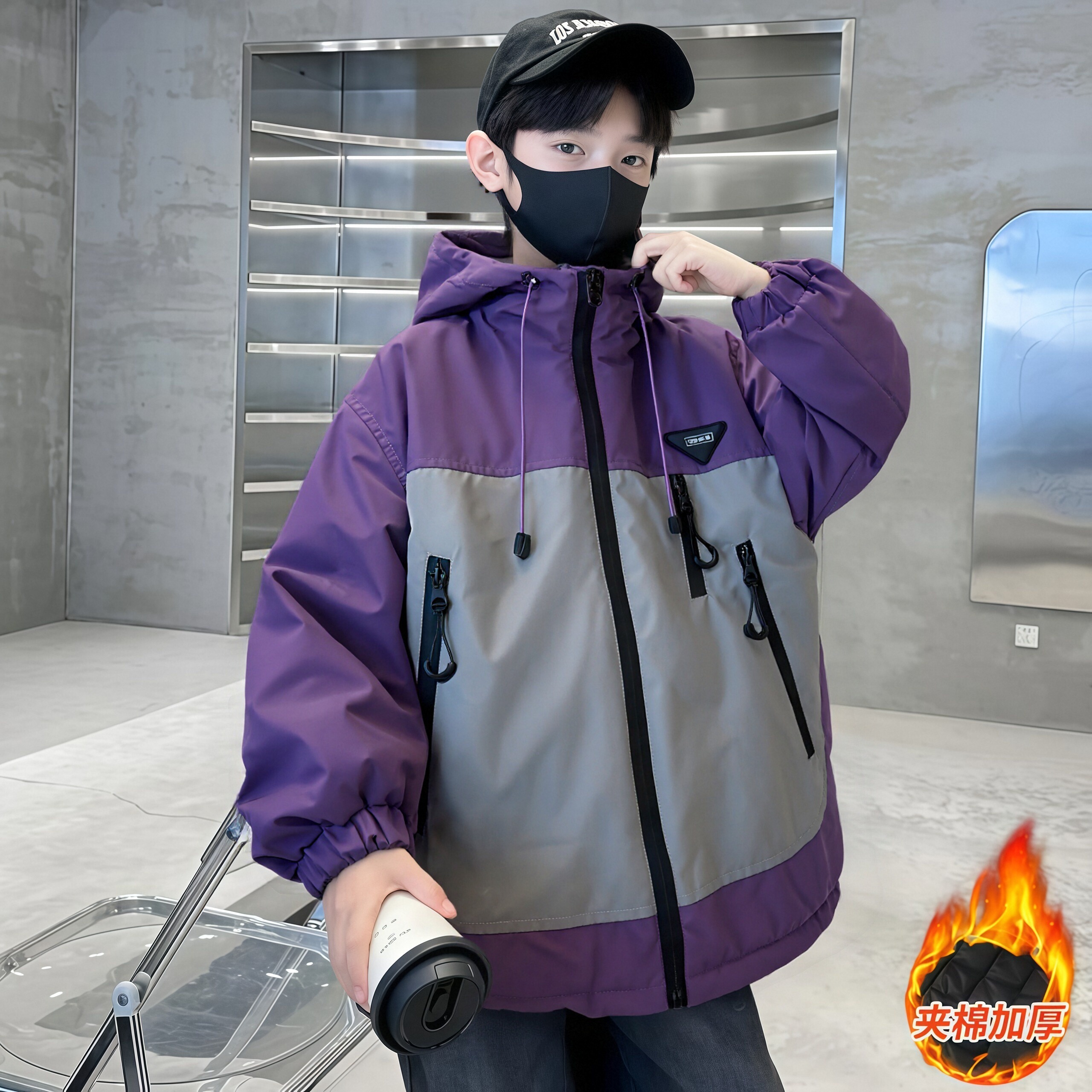 男童棉衣秋冬季加厚中长款外套儿童棉服男款中大童棉袄男孩保暖