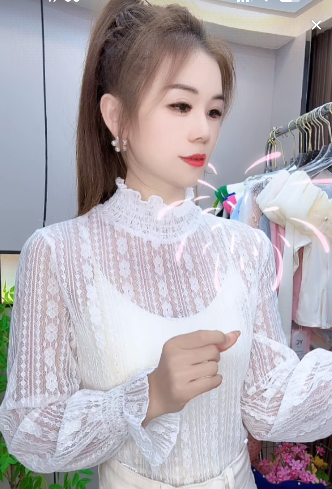 908#秋款气质百搭透明蕾丝打底衫