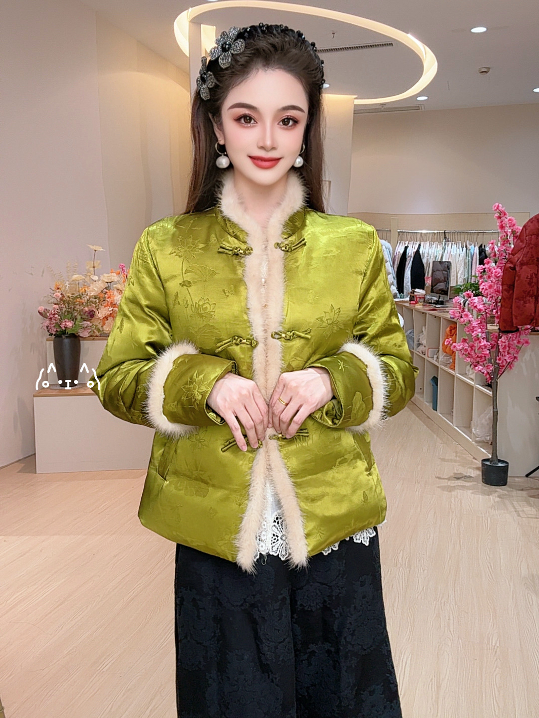 (七艺自制)真水貂毛中式加厚中国风民族风立领羽绒服mg251014