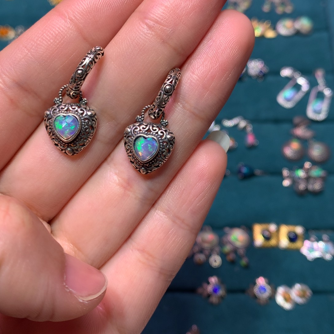 欧泊耳钉款式银S925镶嵌