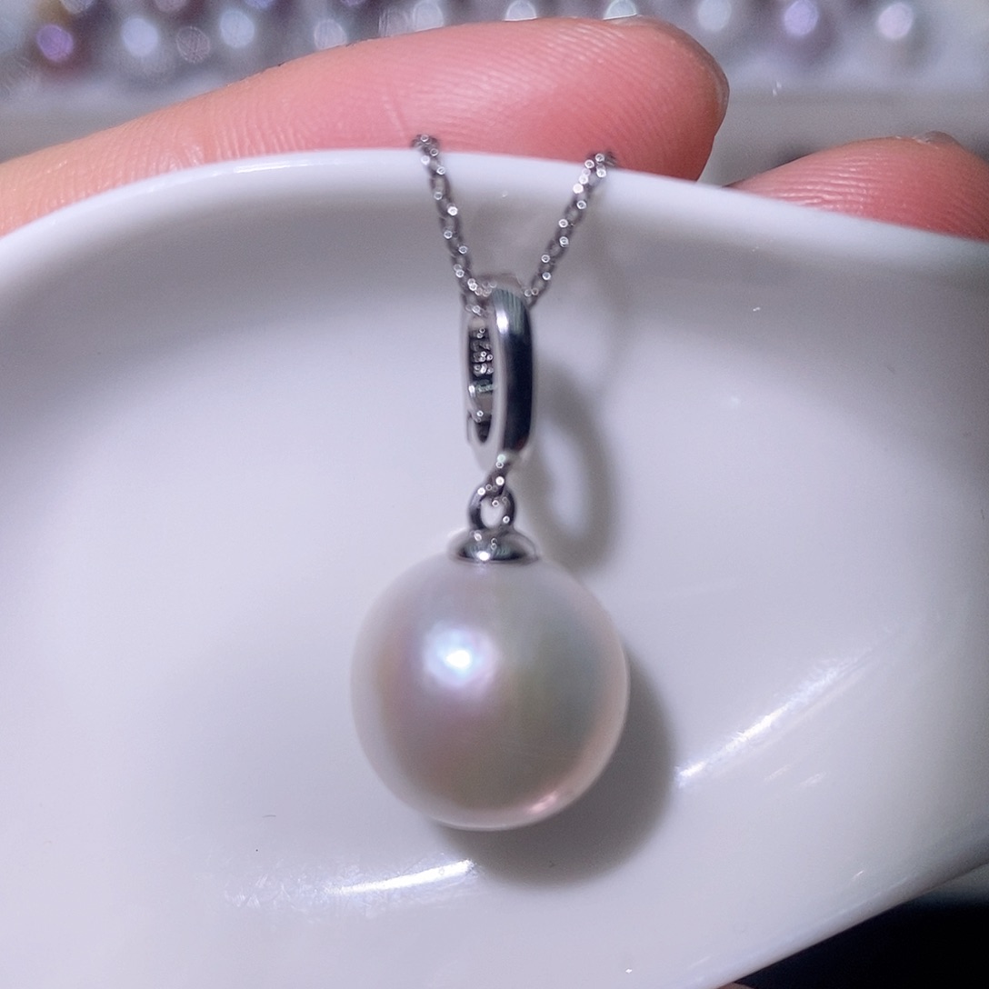 淡水珍珠吊坠(赠链)银S925镶嵌尺寸12/13毫米