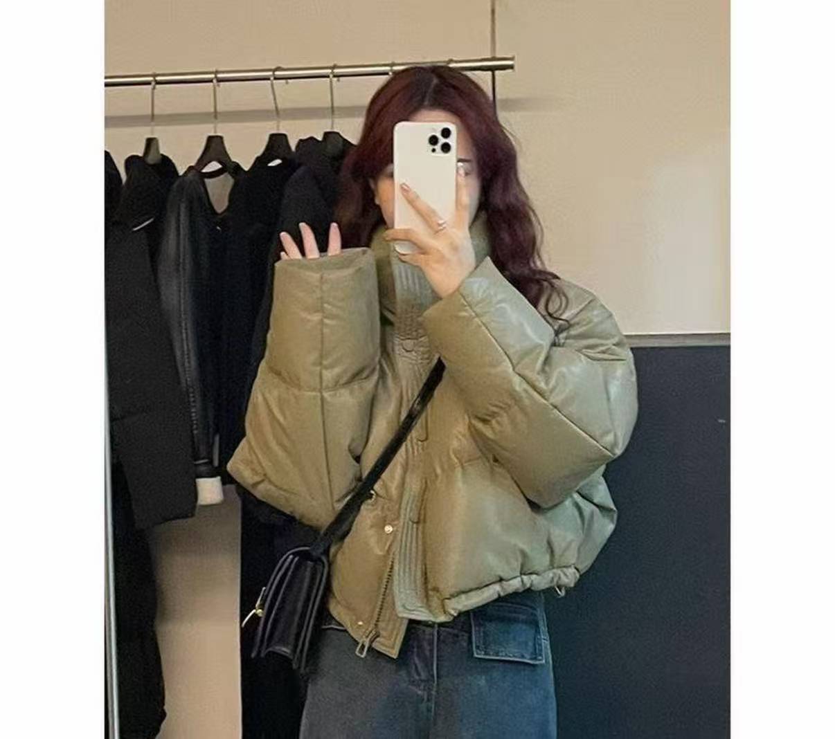 2025年冬季新款高级感PU皮免洗棉服女宽松棉衣潮流加厚立领外套潮