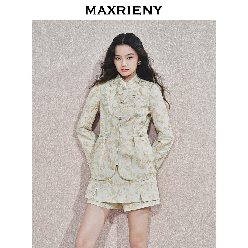 【林一专属】精致复古感鎏金提花外套女冬新款中式盘扣国风气质上衣