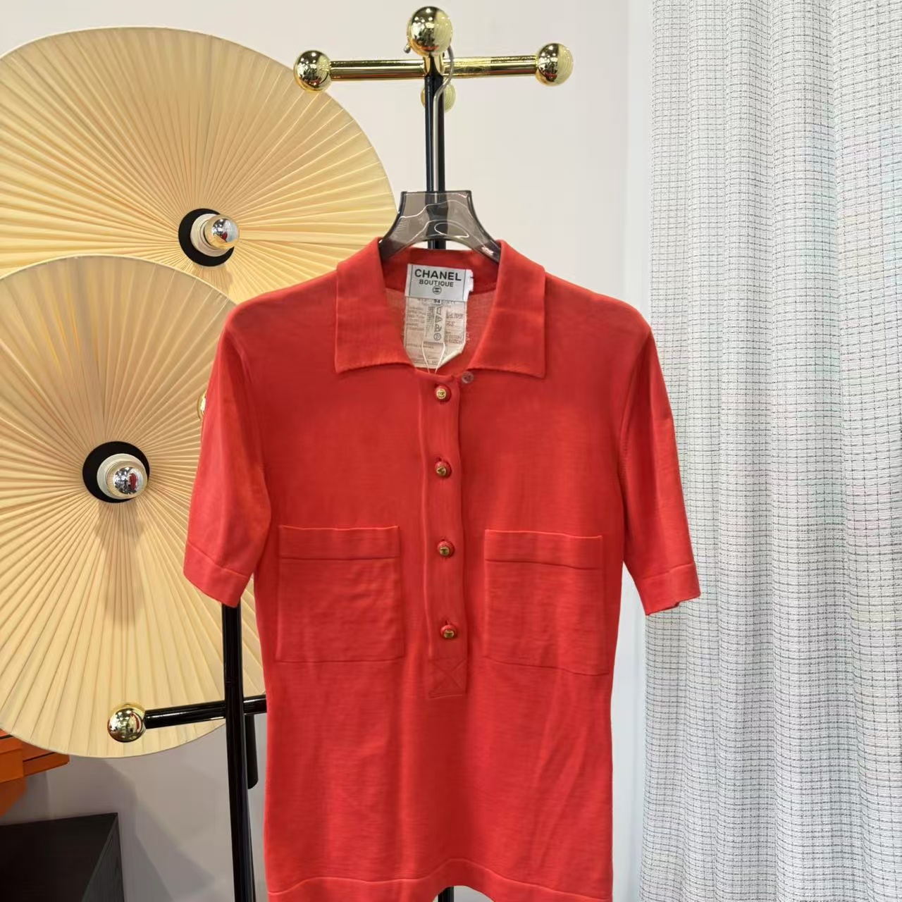 99新 Chanel/香奈儿 Chanel香奈儿 桔红色短袖针织上衣   34码