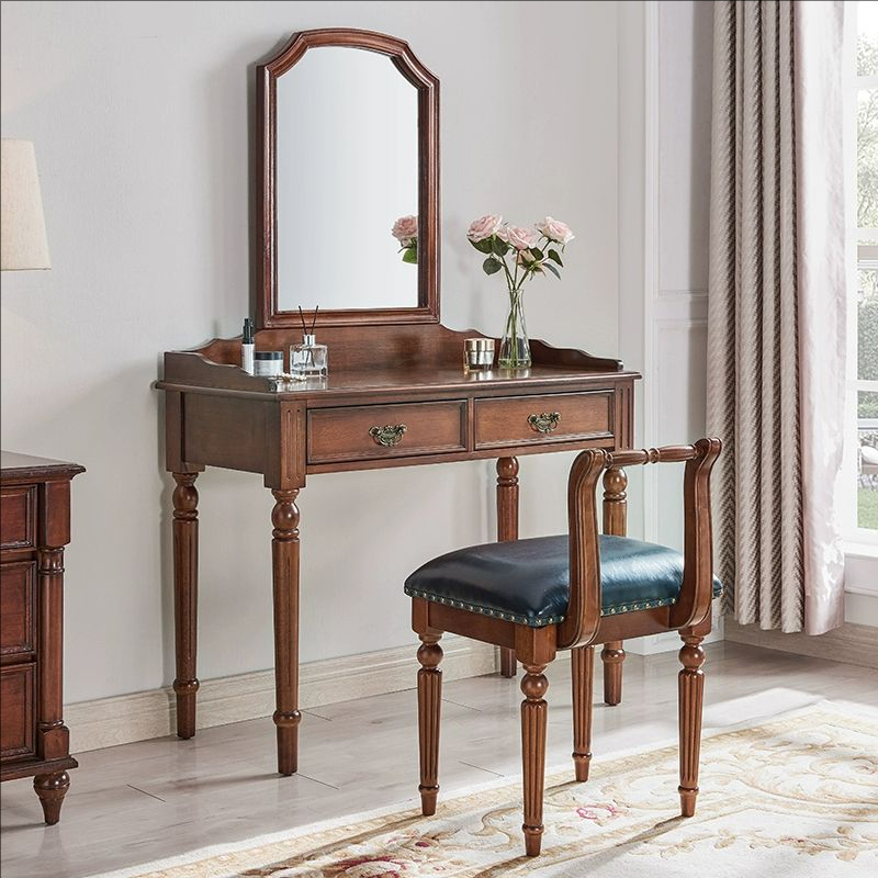 美式小户型化妆台桌全实木迷你欧式复古梳妆台现代简约收纳书桌椅