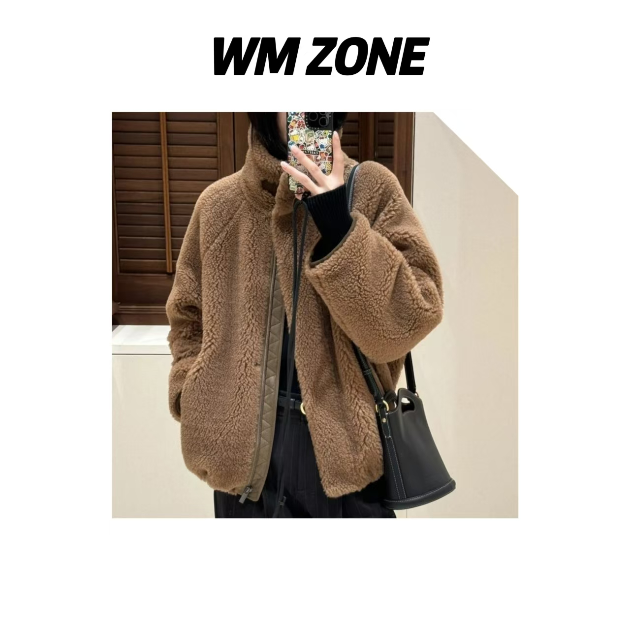 虎儿 3-2993 骆驼绒羊毛剪绒夹克外套