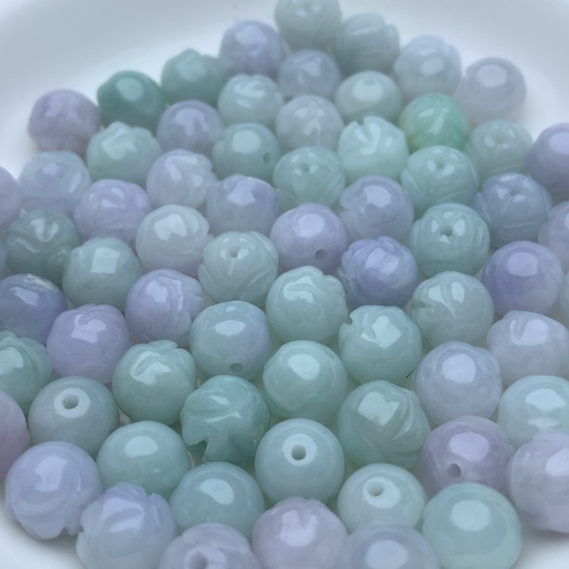 【闪购商品】翡翠手链未镶嵌卡9紫绿莲花珠20颗