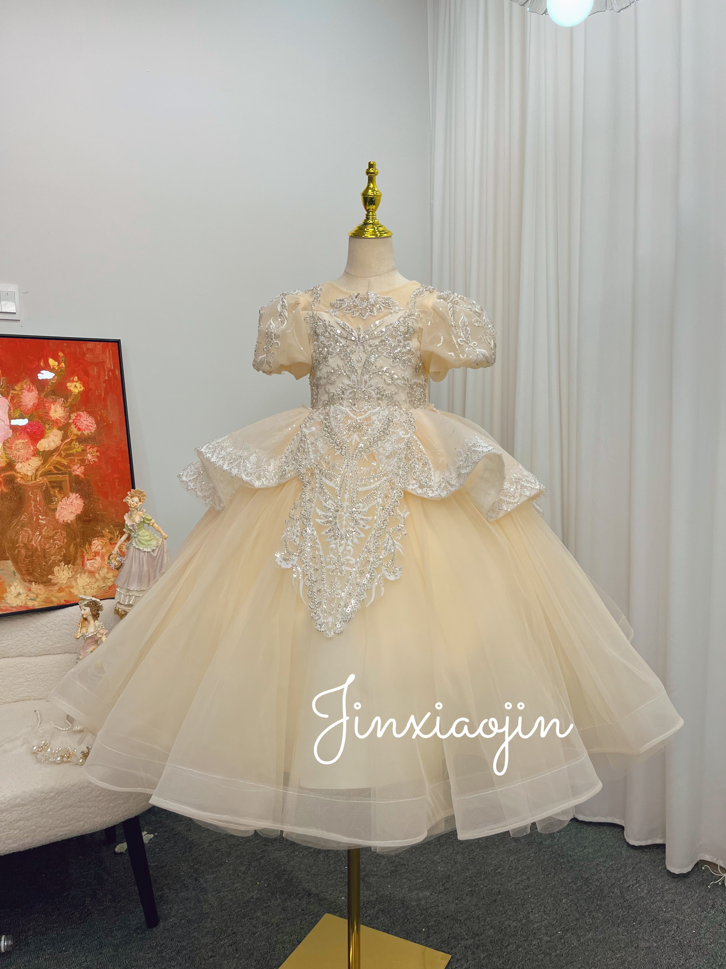 【甜心】夏季香槟色长款生日礼服