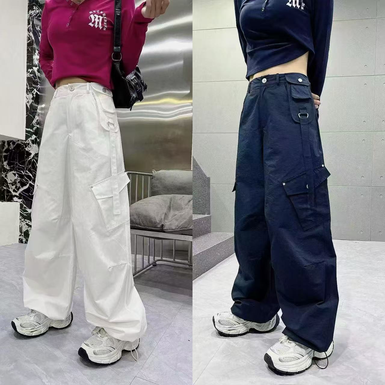 SE3909秋季新品水洗丝光棉休闲裤宽松潮流工装裤百搭抽绳男女同款