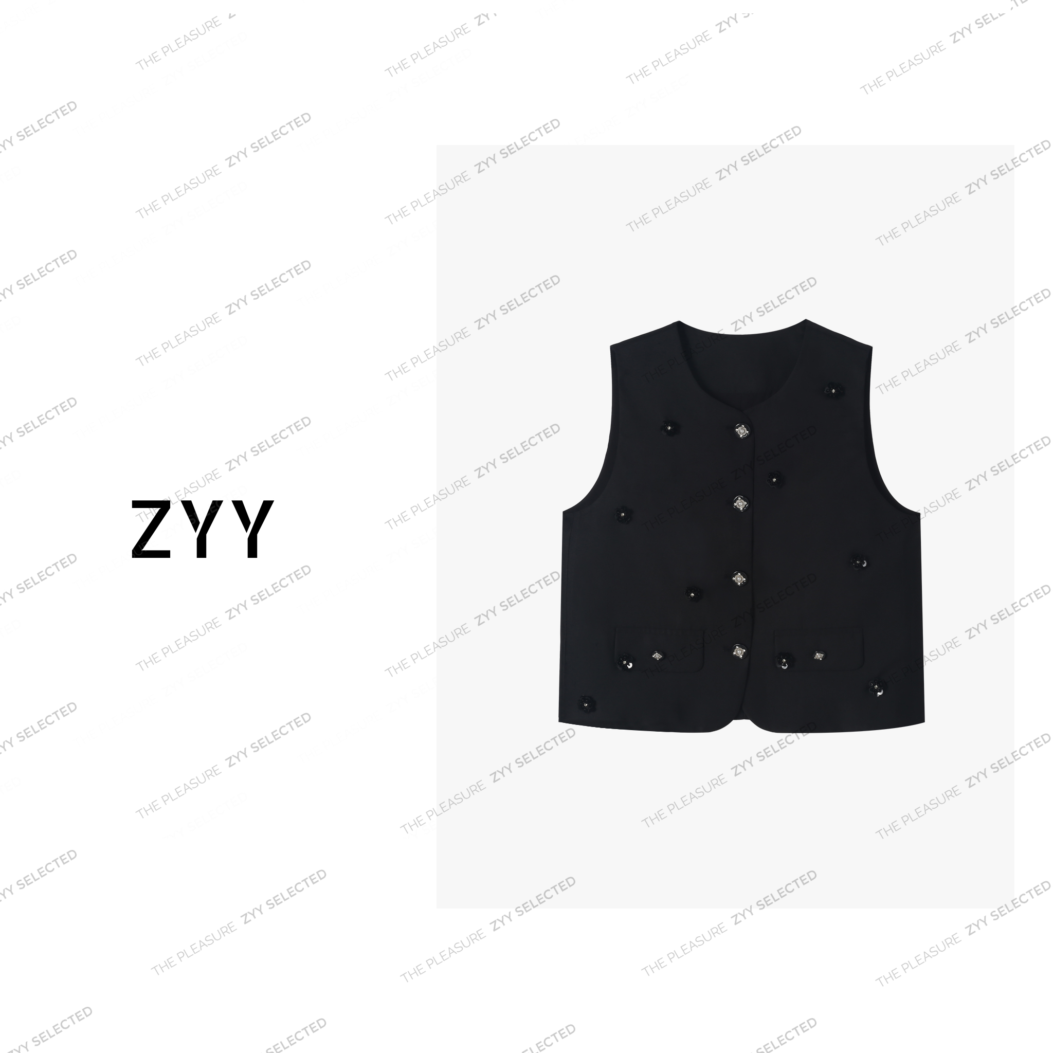 ZYY【黑韵简约】2025S/S新品重工老钱风钉珠花朵马甲X25CQ153