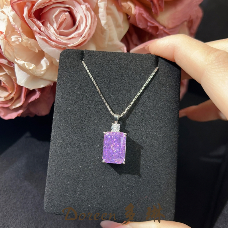 铜合金项链 方形冰花切紫色项链XS1001