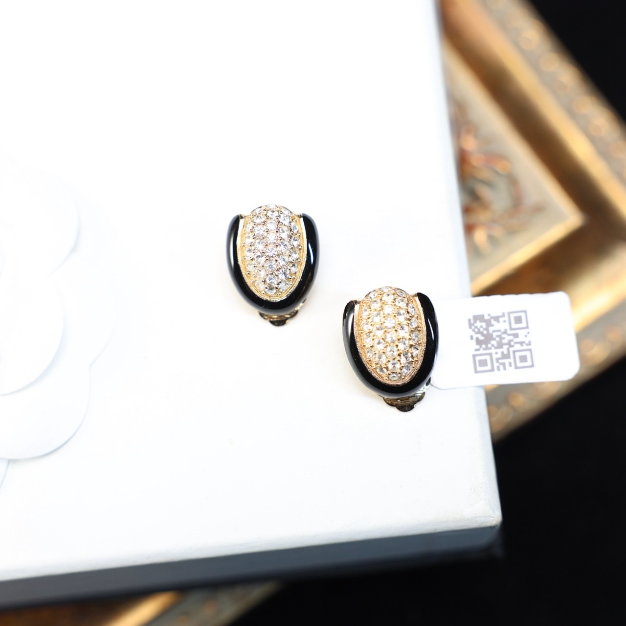 合金耳饰 柚礼中古/白色莱茵石耳夹cx510234
