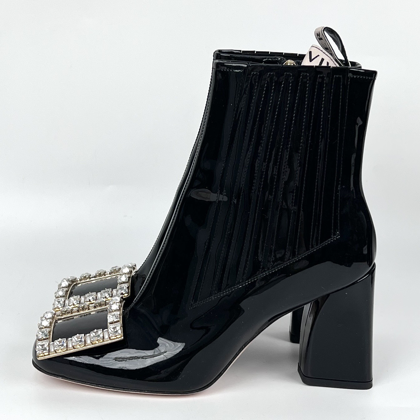 未使用 Roger Vivier/罗杰·维威耶 37.5码黑色漆皮钻扣短靴lm4017