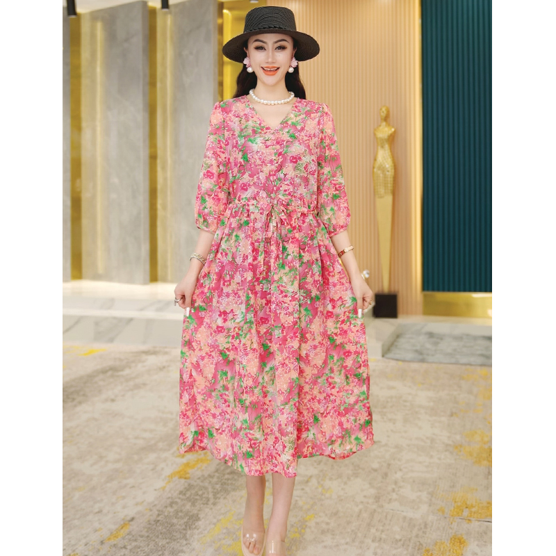 【初恋情人】2024新款夏季显瘦连衣裙气质洋气长袖收腰长裙8809