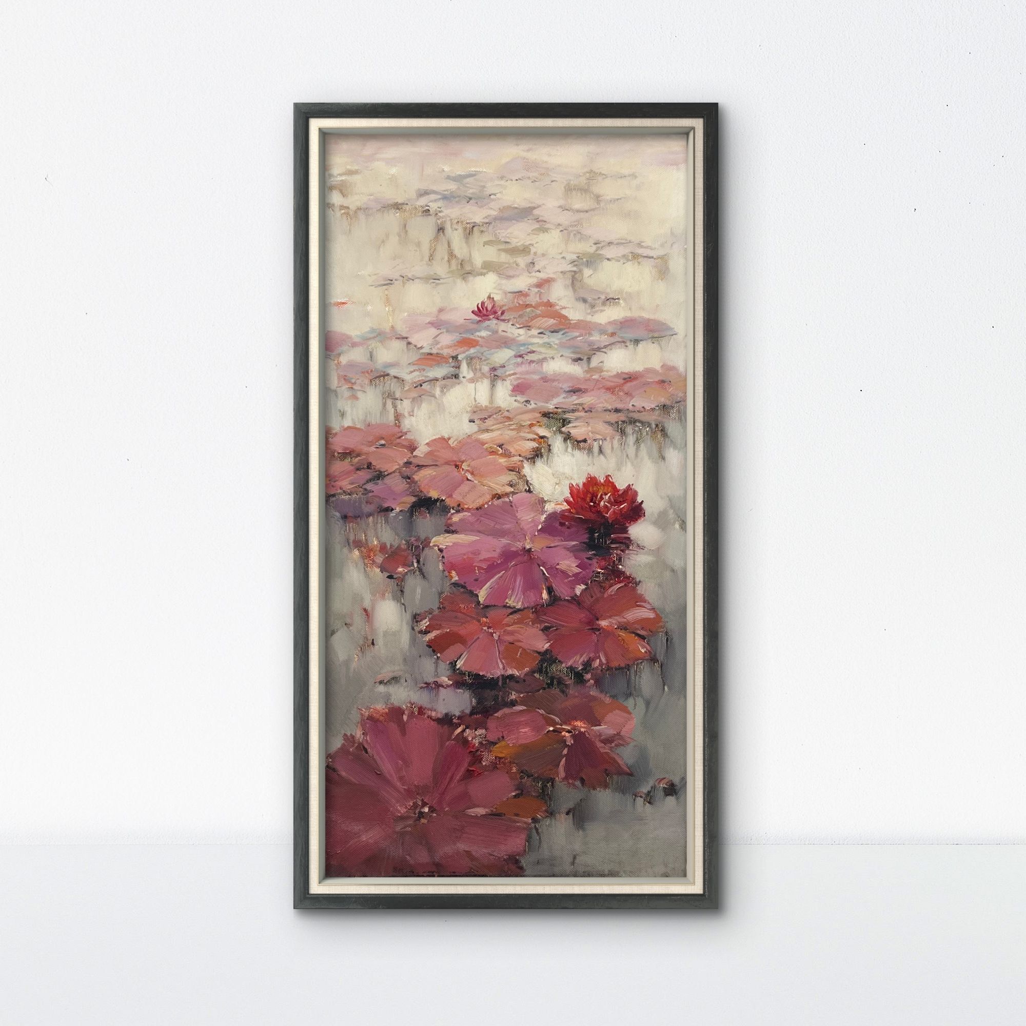 手绘油画 《粉雾里的荷声》收藏油画   画心尺寸120x70cm