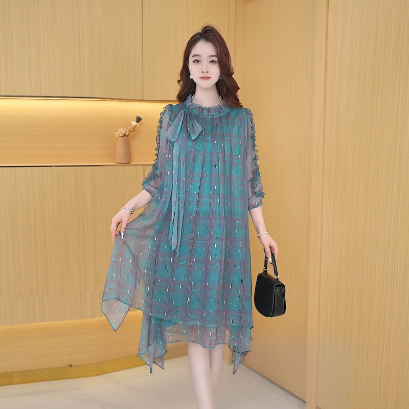 【连衣裙】夏季新款时尚气质高贵洋气百搭格子显瘦减龄宽松连衣裙