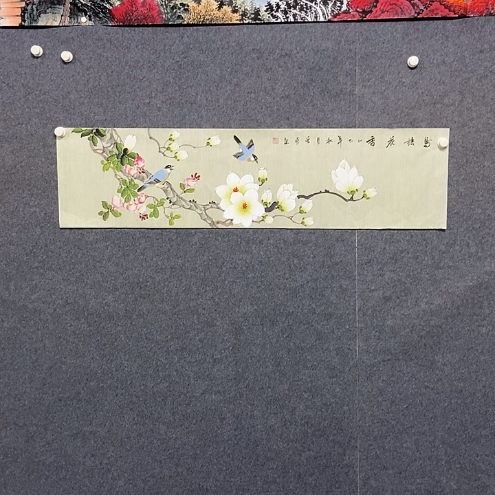 国画四尺对开花鸟一副
