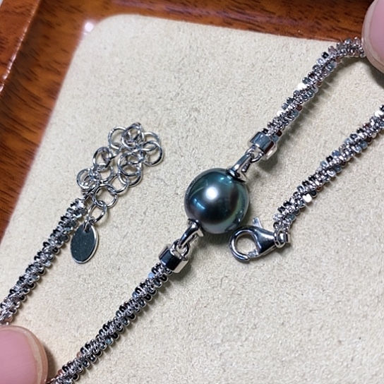 海水珍珠手链银S925镶嵌9-10