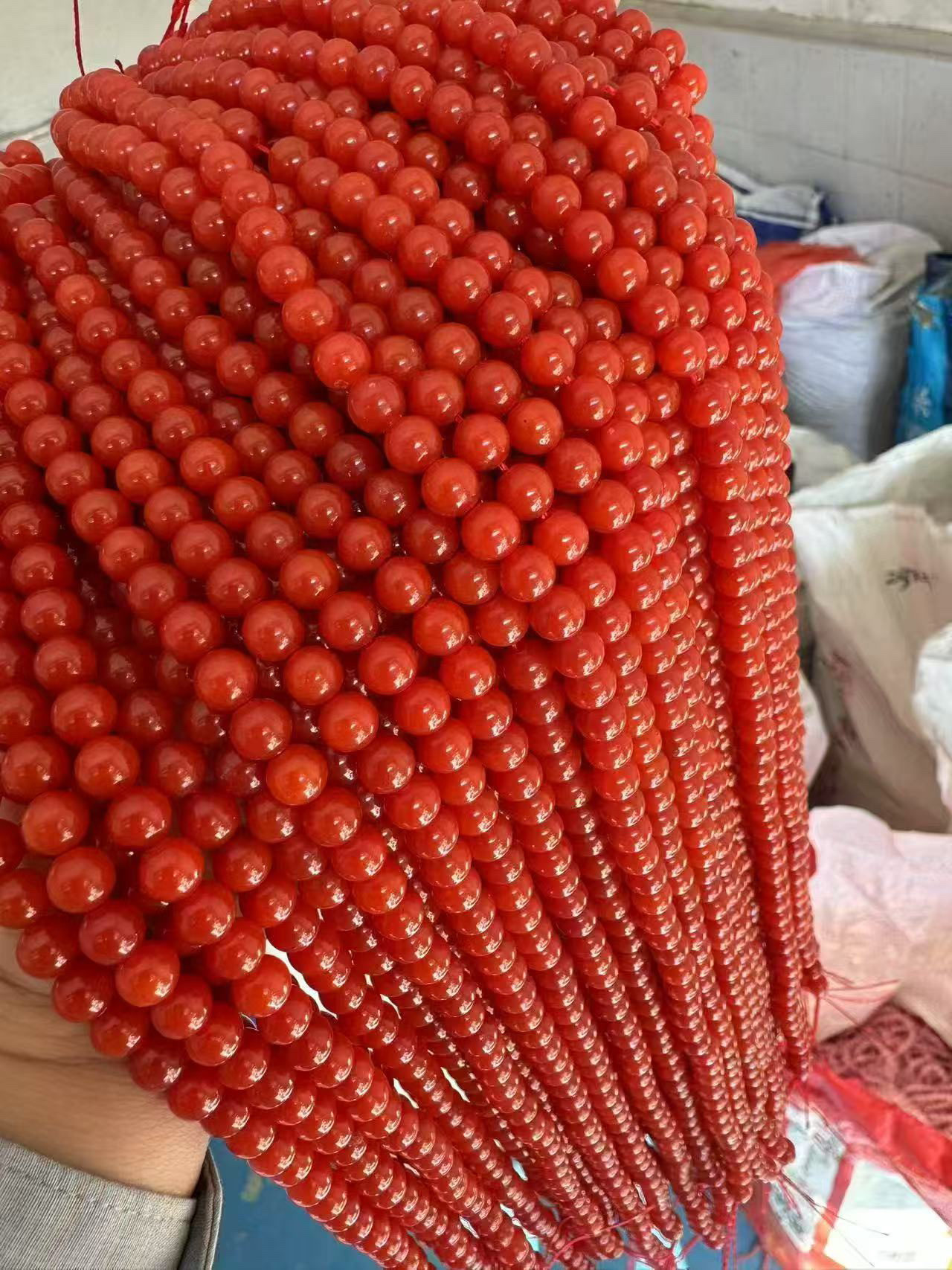 天然南红满肉柿子红N217卡10珠串38CM/条