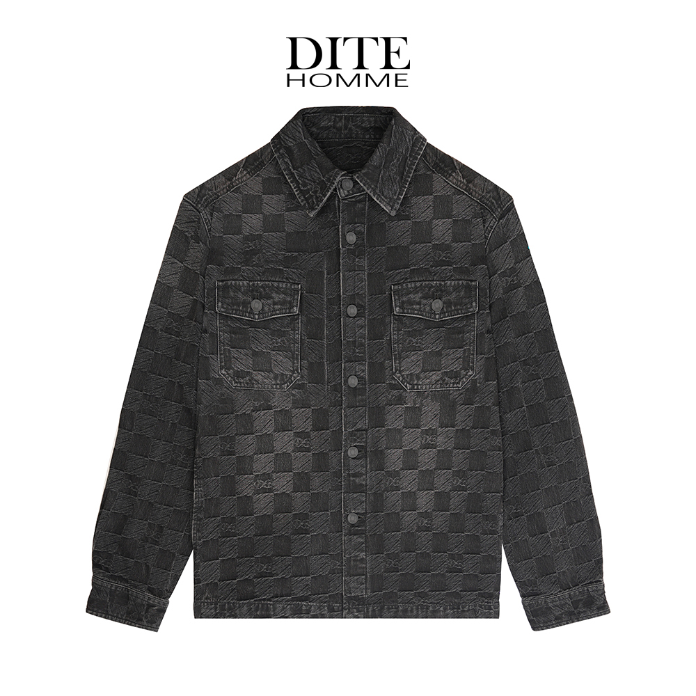 Dite秋冬潮流方领时尚男士衬衫上衣牛仔复古时尚夹克印花格纹