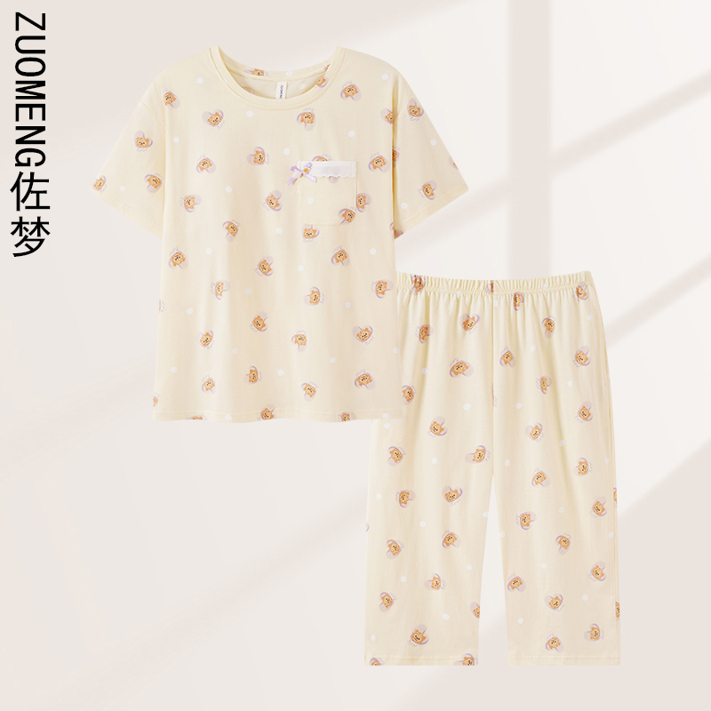 zuomeng/佐梦2025夏新款睡衣女短袖短裤舒适休闲薄款家居服套装