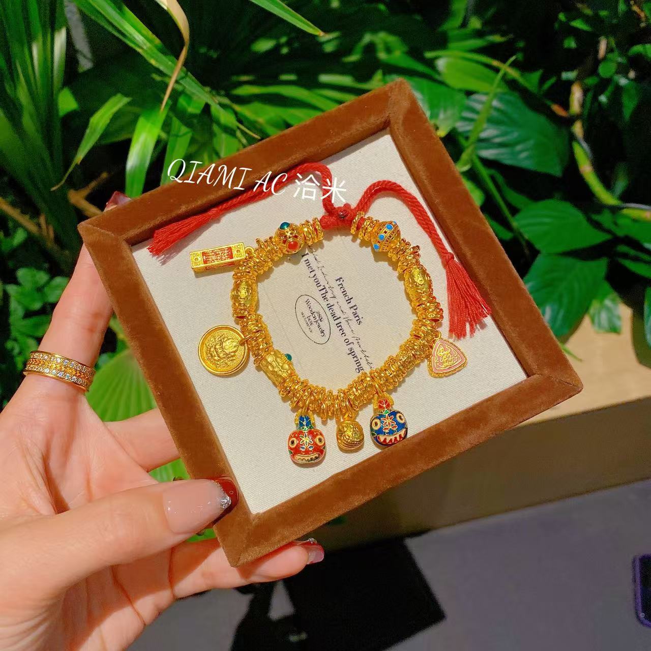 QIAMI AC 洽米高定【一家三口吞金兽盘缠】新国潮复古红色编绳手串