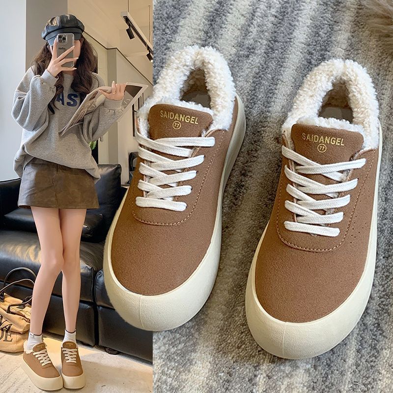 加绒加厚磨砂皮松糕厚底女款秋冬新款韩版休闲潮鞋M88