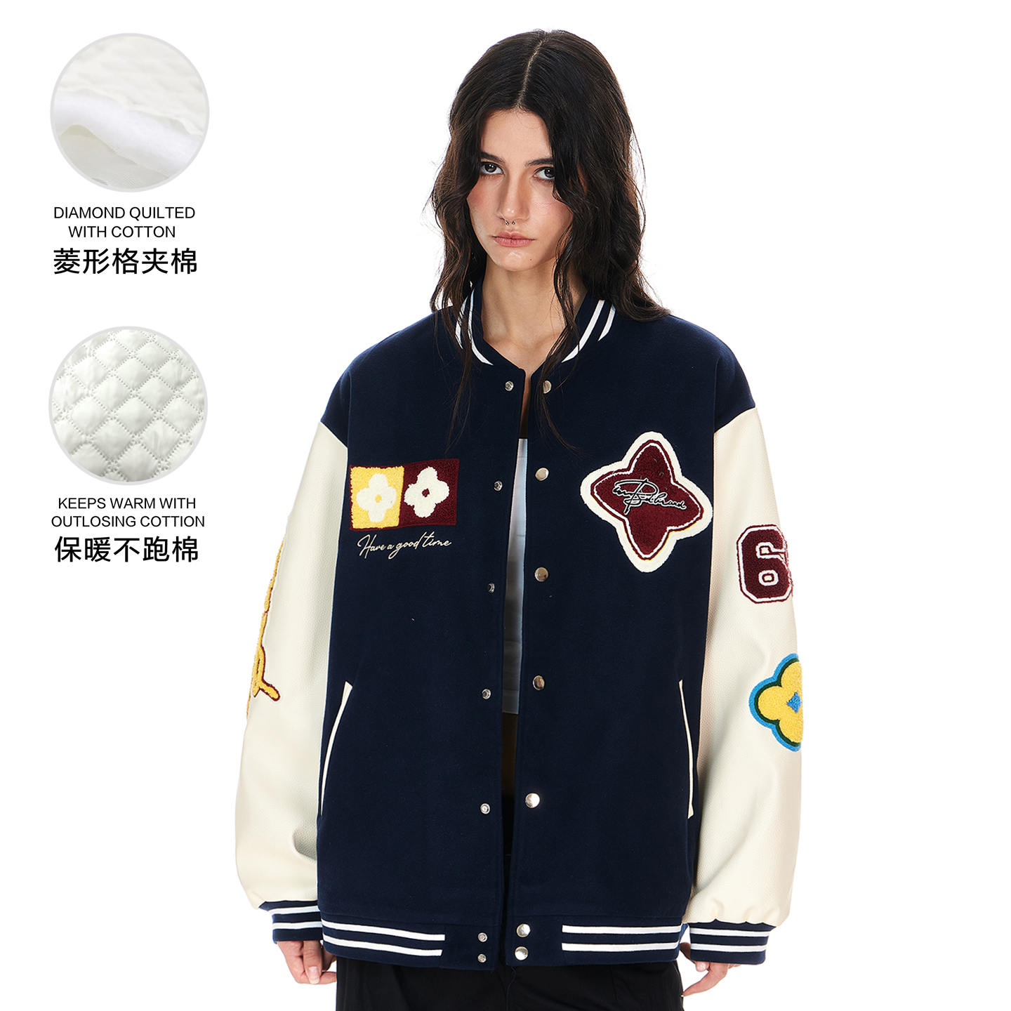 【夹棉加厚】小恶魔四时花境棒球服外套泽西风美式复古情侣刺绣夹克