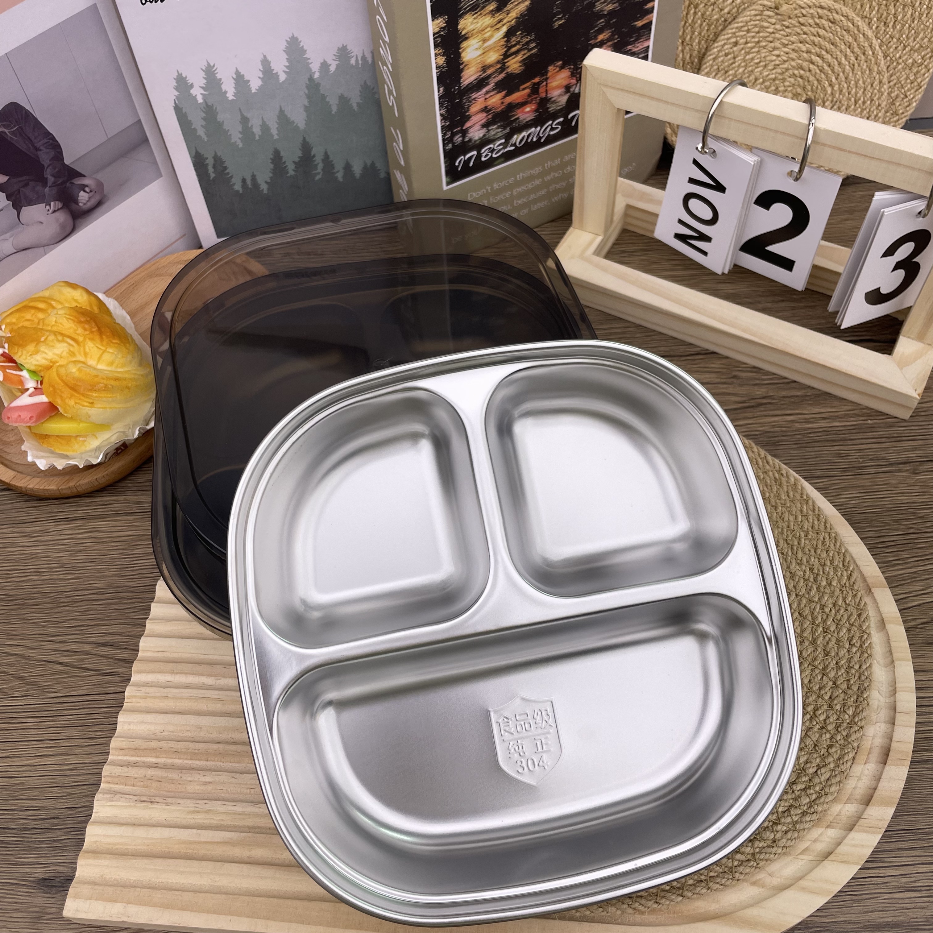 韩国加厚全康一体三格餐盘两个带盖子家用厨房必备轻奢【汤家限定】