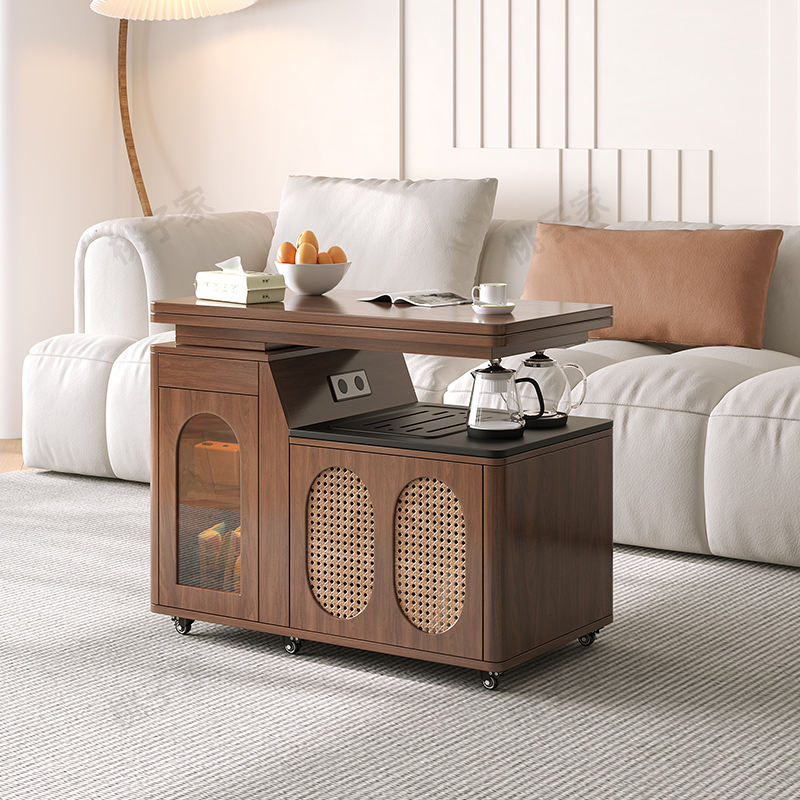 升降折叠实木茶几移动多功能客厅茶桌家用角几新款小户型推车茶台