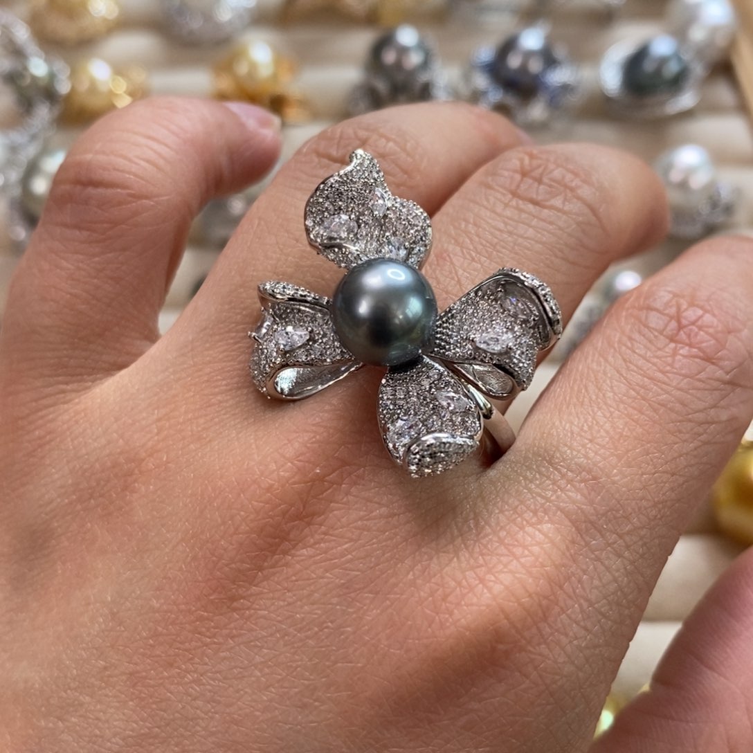 海水珍珠戒圈银S925镶嵌