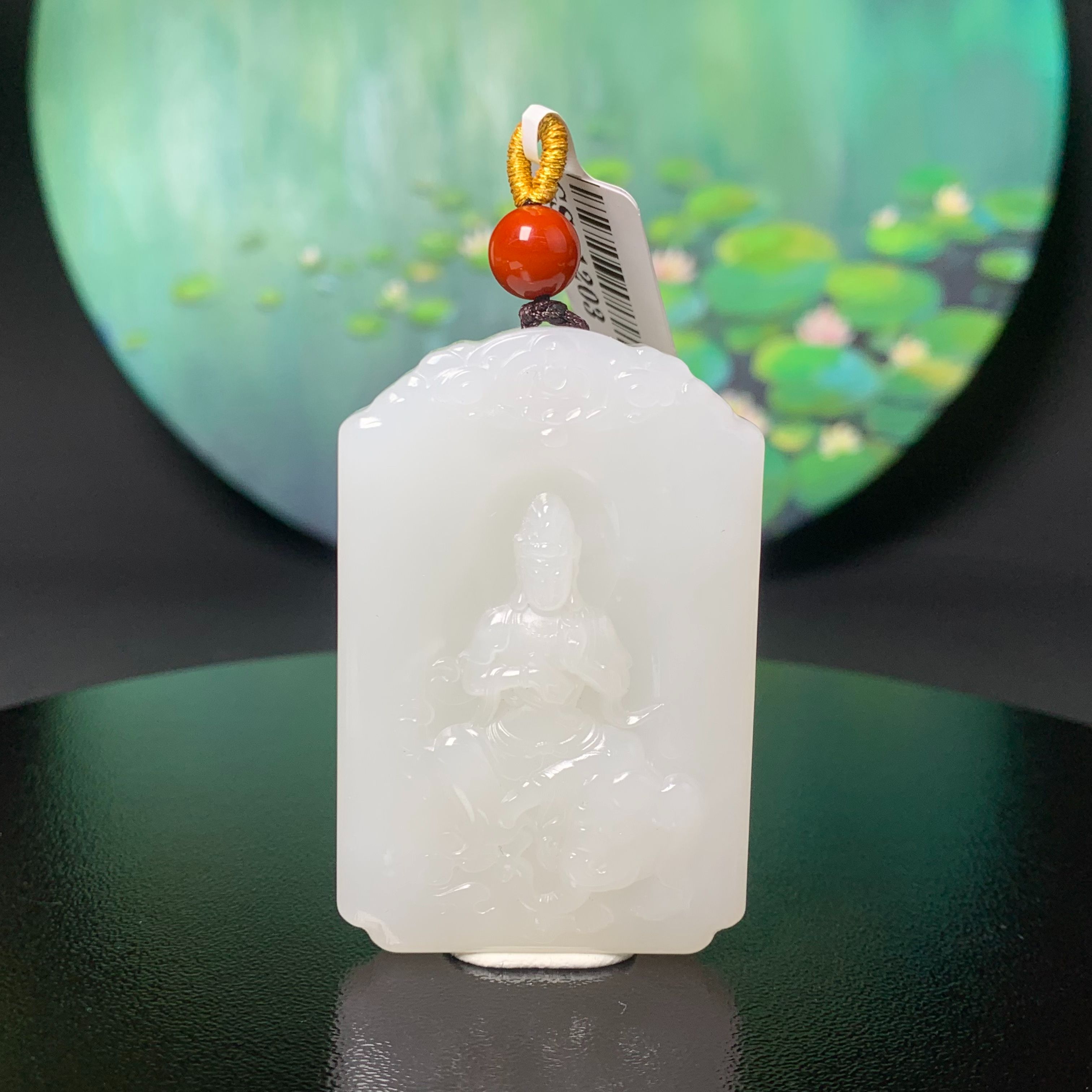 H032 和田玉白玉脂白普贤菩萨吊坠