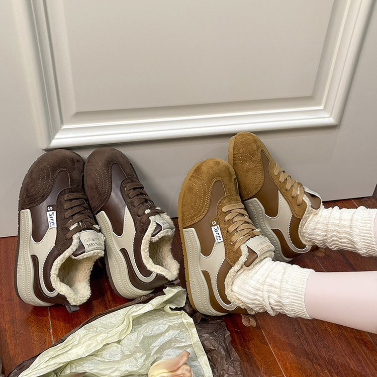 冬新款加绒美拉德色系复古德训鞋软底防滑保暖百搭女棉鞋休闲板鞋