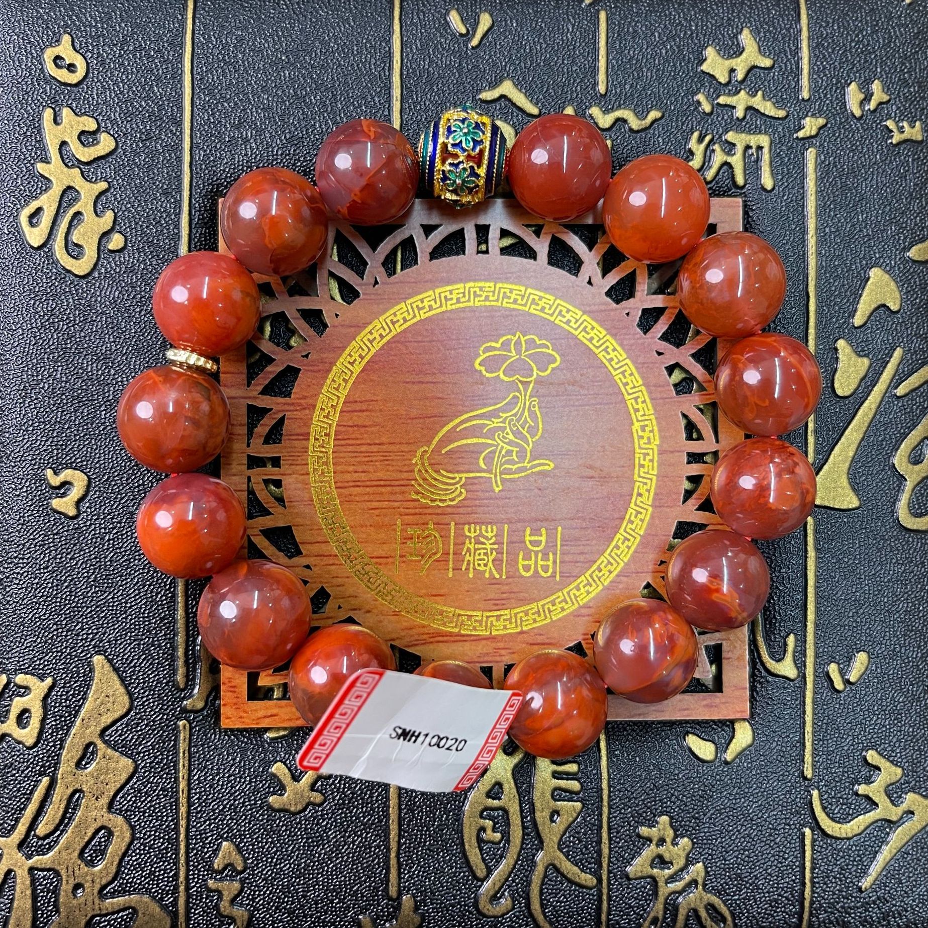 精品 南红 玛瑙 满色满肉大圆珠景泰蓝顶珠 13mm SNH10020