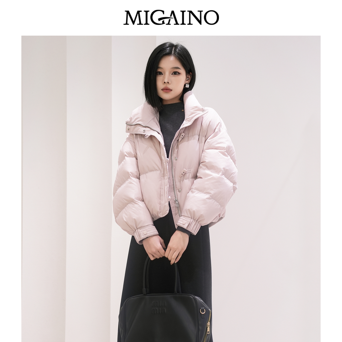 Migaino/曼娅奴秋冬新款时尚减龄鸭绒保暖面包服短款羽绒服