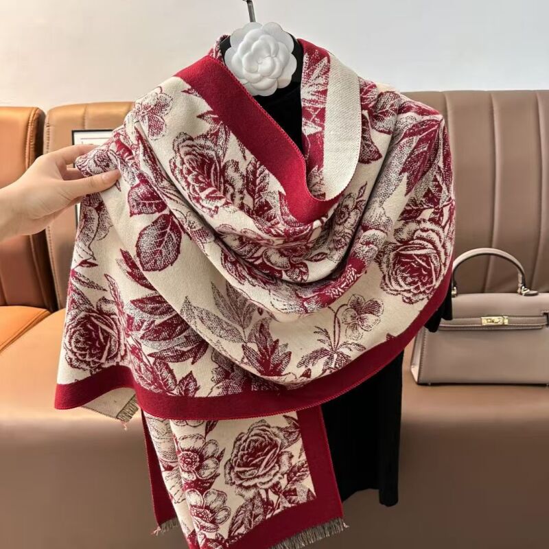 QD012酒红玫瑰（70*180）女士围巾