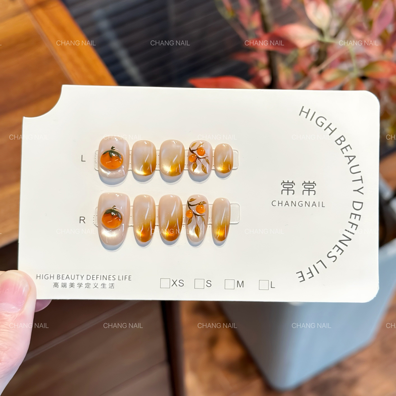 一颗小柿子-A small persimmon-纯手工穿戴甲柿子秋季氛围 10片装