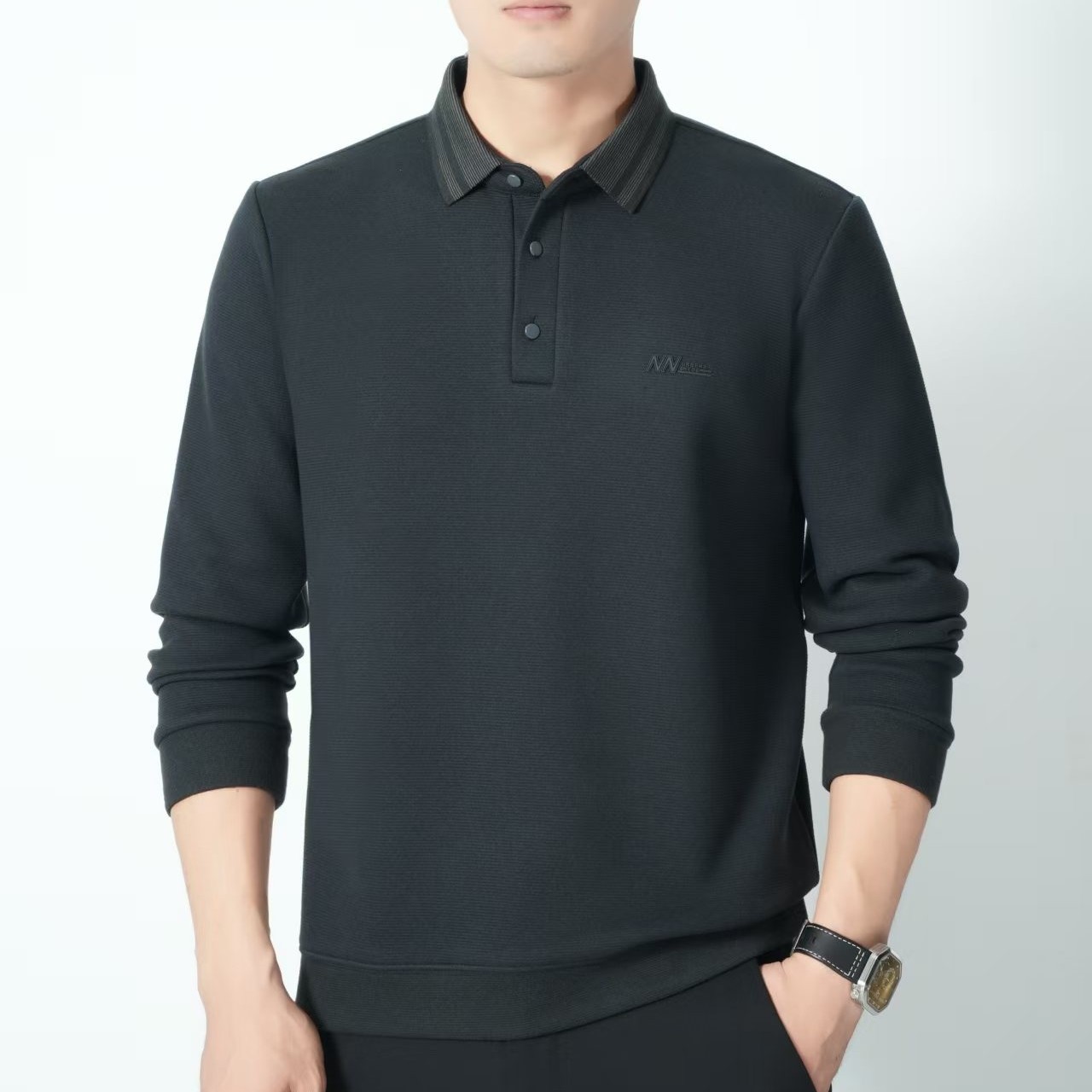 冬季新款加绒加厚一体绒男士翻领商务休闲百搭商务polo衫