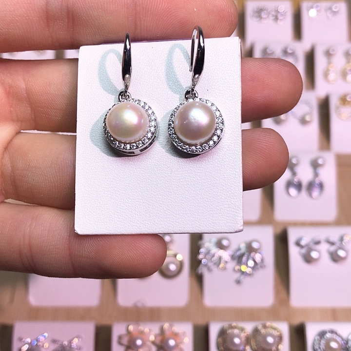 淡水珍珠耳饰银S925镶嵌