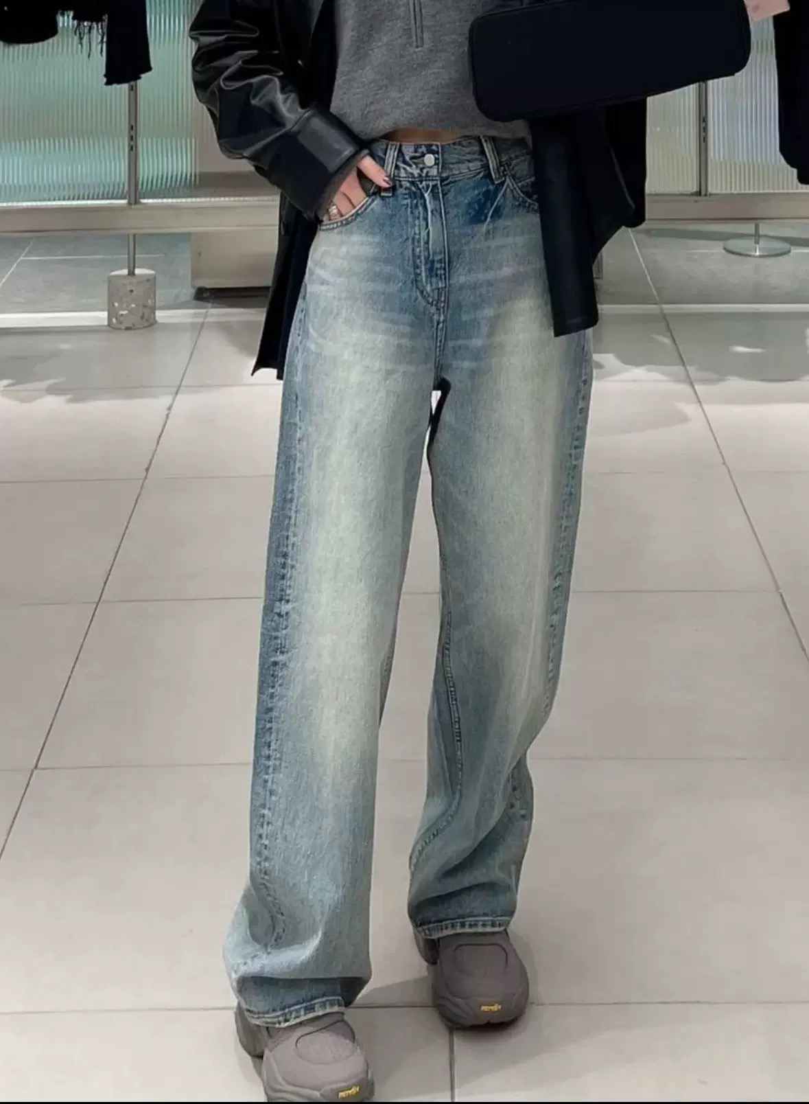 【温暖】JN秋季新款原水洗棉质美式直筒阔腿休闲牛仔裤